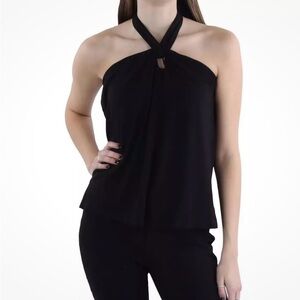 VINCE CAMUTO WOMENS
SLEEVELESS TANK RUCHED HALTER
TOP-Elegant Black Halter Top